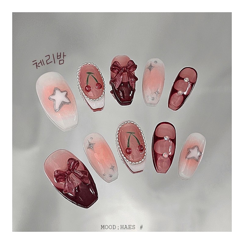 [M;H #] Cherry Balm handmade nail tips - Enter Owen