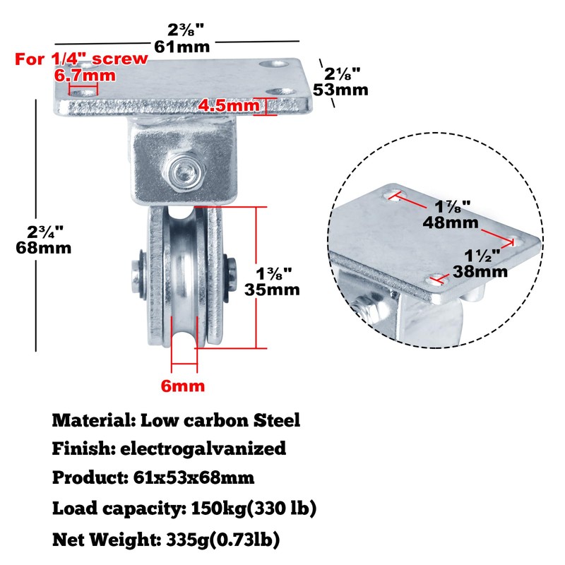 GBGS 4 Pcs 1-3/8" Wall/Ceiling Mount Pulley,Wheel Groove Width: 7/32"(6