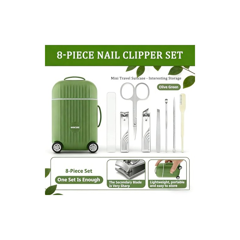 8-Piece Mini Suitcase Manicure Set - Portable Grooming Kit