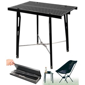 TOKYO CRAFTS Side Table, Camping, Outdoor, Foldable, Compact, 2-Tier Use, Black (Black/TC-050)