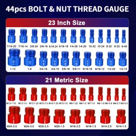 FANOVO Nut and Bolt Thread Checker, 44pcs Threaded Inspector, 23 Inch & 21 Metric Box Set Screw Thread Bolt Nut Head Size Measuring Gauge Identifier Finder Tester Tool, for Size Check in Narrow Areas