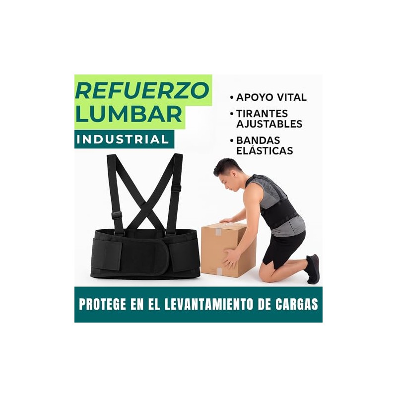 SEVEN MINE Faja Industrial Lumbar con Tirantes | Doble Cierre