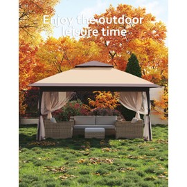 13x13 Pop Up Gazebo with Mosquito Netting & UPF 50+ Waterproof Canopy Tent - Instant Setup Outdoor Shelter for Backyard, Patio, Deck - Durable Steel Frame with 4 Sandbags & Wheeled Bag