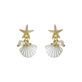 Starfish Earrings for Women, Trendy Starfish Shell Pearl Rhinestone Gold Plated Silver Earrings Stud Elegant Ocean Beach Earrings for Teen Girls Jewelry Gifts (Starfish4)