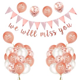 GAROMIA Farewell Party Decoration, Farewell Decoration Set We Will Miss You Banner Good Luck Balloons Triangle Flag Banner, We Will Miss You Decoration for Graduate Retirement Party Rose Gold