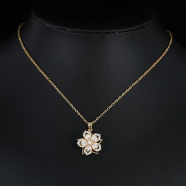Spinning Necklace for Women Gold Flower Fidget Necklace Rotatable Crystal Blossom Pendant Necklace Adjustable Spinning Fidget Necklace Redbud Flower Necklace Funny Valentine's Day Jewelry (white)