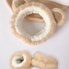 Set de Diadema y Pulseras para Baño de Oso, 1 Diadema Suave + 2 Bandas para Muñeca, Accesorios de Skin Care y Maquillaje, Perfectos para Lavarse la Cara y Mantener el Cabello Seco (banda oso, 3pzs)
