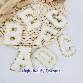 5 PCS 2.16” White Chenille Letter Patches, Self Adhesive Letters Patches for Clothing, Stick on Letters for Travel Bags Hats Backpacks Jeans Shoes Craft Laptop (Letter D)