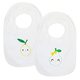 Lemon and Pear Embroidered Fruit Baby White Cotton Bib Set (2 Set)