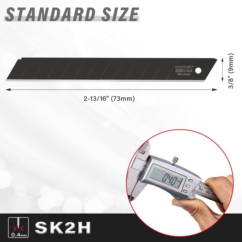 HAUTMEC 10PC 9mm Industrial Utility Knife Blades, SK2H Steel Box