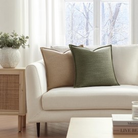 Meekio Set of 2 Olive Green Pillow Covers 16 x 16 inches Flange Edge Pillow Covers Textured Throw Pillow Covers for Neutral Home Decor