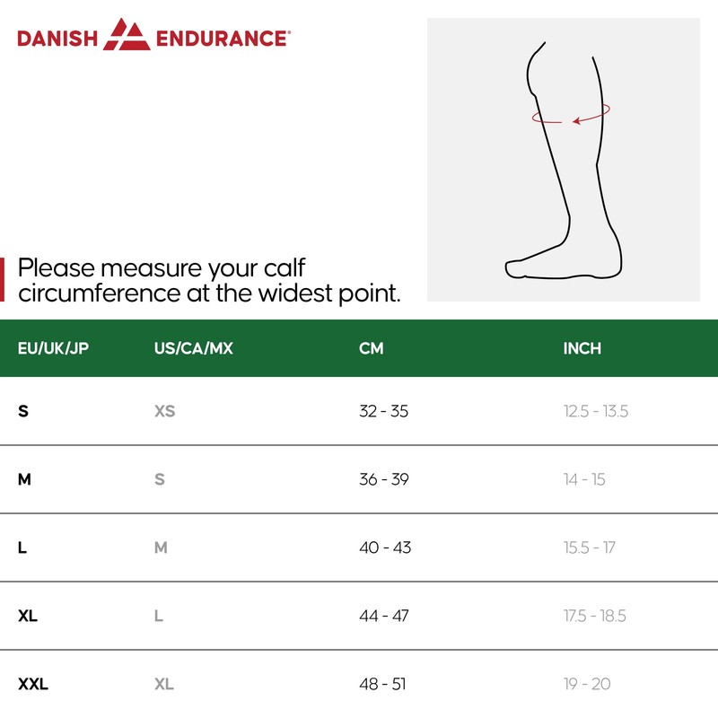 DANISH ENDURANCE Graduated Calf Compression Sleeves, for Men & Women,
