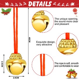 36 Pieces Christmas Bell Necklaces Christmas Holiday Necklaces Gold Red Green Bell Necklaces with Ribbons for Holiday Party Accessories Stocking Stuffers (Gold, Red, Green and Silver)