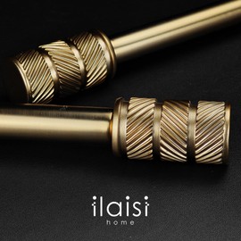 ILAISIHOME 1-1/8 Inch Diameter Antique Gold Curtain Rods with Knurl Design Finial, 36-72 inch Telescoping Single Curtain Rods for window width 24-68 inch, Drapery Rods for Bedroom,Living Room