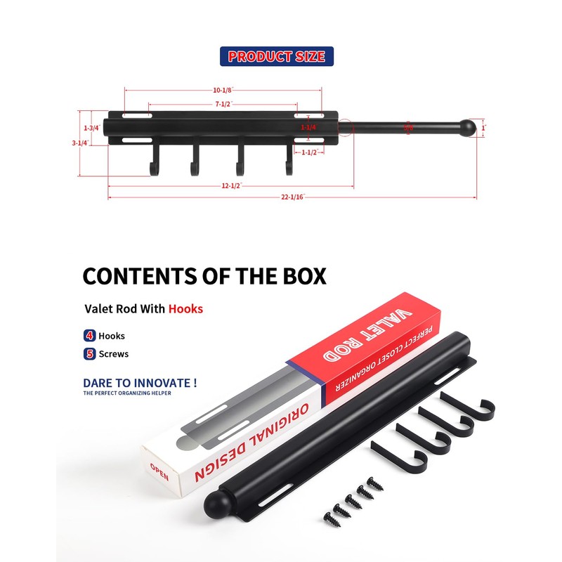 BaiNong 12 inch Valet Rod for Closets Pull Out Closet