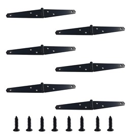 AUXBC 6Pcs 4-Inch Heavy Duty Iron Strap Hinges, Matte Black Gate Tee Hinges for Shed, Fence, Cabinet, Wood Gate Applications with Mounting Screws
