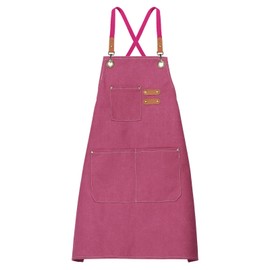 sourcing map Canvas Chef Aprons 75x69cm Adjustable Strap Cross Back Kitchen Cooking Apron with 3 Pockets for Men Women Chef, Pink