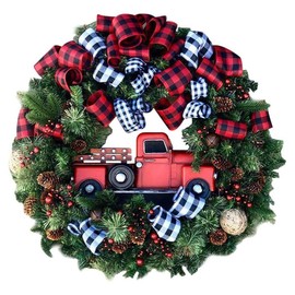 Farmhouse Red Truck Christmas Wreath Front Door Wall Hanging Decoration Multipurpose Pine Cone Garland