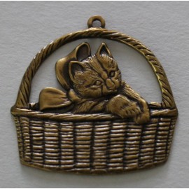 Unbranded Brass charm - Kitty in a Basket