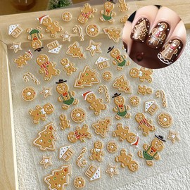 3 Sheets 5D Embossed Christmas Trees Nail Stickers for Nail Art Wreath Gingerbread Man Self-Adhesive Decals Winter Holiday Decoration Christmas Acrylic Supplies for Women DIY