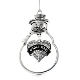 Inspired Silver - Spider Webs Charm Ornament - Silver Pave Heart Charm Snowman Ornament with Cubic Zirconia Jewelry