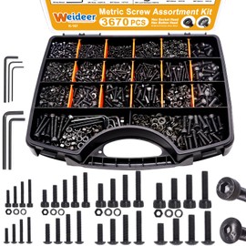 weideer 3670pcs M2 M3 M4 M5 Metric Screw Assortment Kit,Metric Bolt Assortment,12.9 Alloy Steel Hex Socket Head 10.9 Alloy Steel Hex Button Head Machine Screws Nuts Washers with Wrench