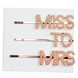 Bride Hair Clip Pearl - 3 Rose Gold Pearl Miss to Mrs Hair Pins - Bridal Shower, Bachelorette Party Accessory