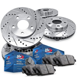 R1 Concepts Full Kit PBR AXXIS Silver Drill/Slot Brake Rotors Kit + Deluxe Advanced Ceramic Brake Pads