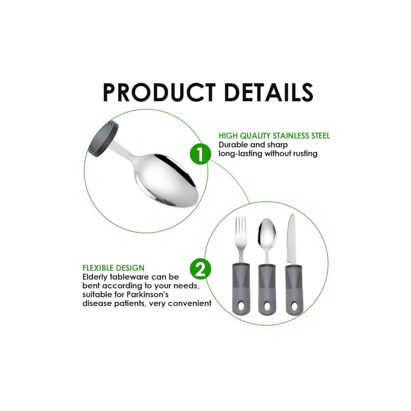 Goerpn Easy Grip Cutlery Set of 3 Extra Wide Chunky