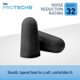 Flents Protechs Foam Ear Plugs for Sleeping, Snoring, Traveling, Concerts, Construction & Studying, Ultra Soft & Comfortable, Black, 10 Pairs, NRR 32 Hearing Protection for Loud Noise