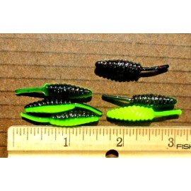 ALL AMERICAN Tournament Quality Soft Plastic Baits 25 BLACK NEON CHARTREUSE 1.5" RAT Tail BEETLES Panfish Baits Beetle Spins Bodies