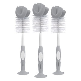 Dr. Brown's Dr. Brown's Reusable Sponge Baby Bottle Cleaning Brush Set with Suction Cup Stand, Scrubber and Nipple Cleaner, Gray, 3 Pack