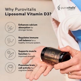 PUROVITALIS Liposomal Vitamin D3 2000iu, 60 Servings (60 Vegan Capsules), High Strength Anti-oxidant Supplement