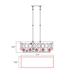 Decomust Cesto Collection Oak Wood Aged Metal Chandelier, Brown