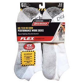 Genuine Dickies Dri-Tech No Show Performance Work Socks, 6-Pair Pack (White/Grey Pad) (Shoe Size: 6-12)