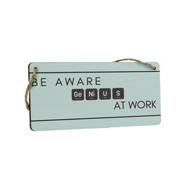 Genius at Work: Funny Full Colour Hanging Plywood Sign - Creative Office & Kids Room Décor