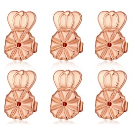 3 Pairs 14K Gold Earring Backs Lifters,Secure Earring Backs for Droopy Ears,Adjustable Hypoallergenic Earring Backs for Studs(Rose)