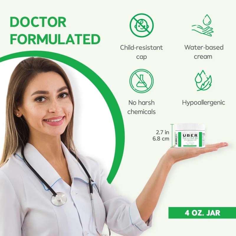 Uber Numb 5% Lidocaína Tópica, Crema Anestésica 4oz