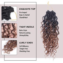 Vemet Goddess Locs Crochet Hair 12 Inch 9 Packs Synthetic Faux Locs Crochet Hair for Black Women, River Locs Hair Extensions Style Pre looped Crochet with Curly Ends