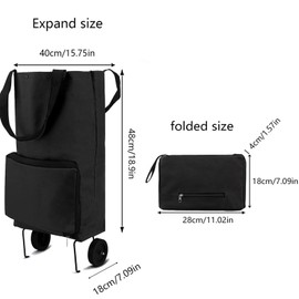 Folding shopping cart, supermarket trolley with two lightweight folding wheels, Oxford cloth bag reusable folding bag large capacity ultra-light handbag travel camping home essential artifact(black)