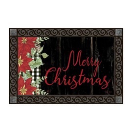 Studio M Merry Christmas - All Weather Interchangeable Doormat Insert - 30x18 Inch Eco-Friendly Recycled Rubber Backing - Poinsettias
