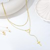 Ursteel Lariat Gold Cross Necklace for Women - Dainty 14K