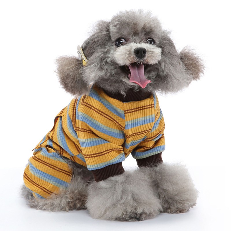 Striped Dog Pajamas Soft Stretchy Warm 4 Legged Puppy Jumpsuit