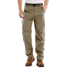 Jessie Kidden Mens Waterproof Hiking Pants, Outdoor Snow Ski Fishing Fleece Lined Insulated Soft Shell Winter Pants (6070 Khaki, 38)