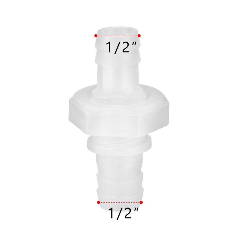 Quickun 1/2" Hose Barb Thru-Bulk Bulkhead Fitting Plastic Hex Straight