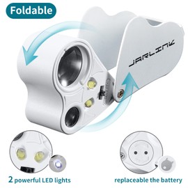 JARLINK 2 Pack Jewelers Loupe, 30X 60X 90X Illuminated Jewelers Eye Loupe Magnifier and Magnifying Glass Loop with UV Black Light and Bright LED Light for Gems, Jewelry, Diamond, Coins, Stamps (White)