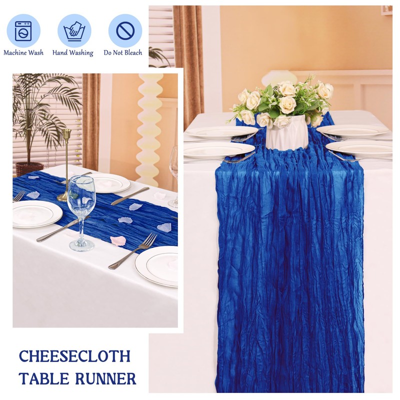 6 Pack 120 Inch Royal Blue Cheesecloth Table Runner Boho