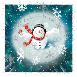 Ling Design Smiling Snowman by Darren Dearden - Festive Artistic Stunning Foil Finished Charity Christmas Pack of 6 Xmas Cards (Let it Snow)