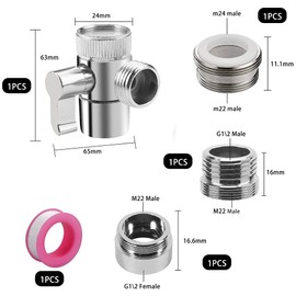3-Way Tap Diverter Valve, 3-Way Tap Diverter Valve Adapter Switch Valve with Adapter for M22 M24 G1/2 Taps
