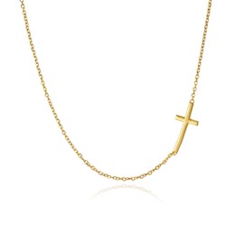 Rnivida Gold Plated Sterling Silver Sideways Cross Pendant Necklace for Women (16"~18")